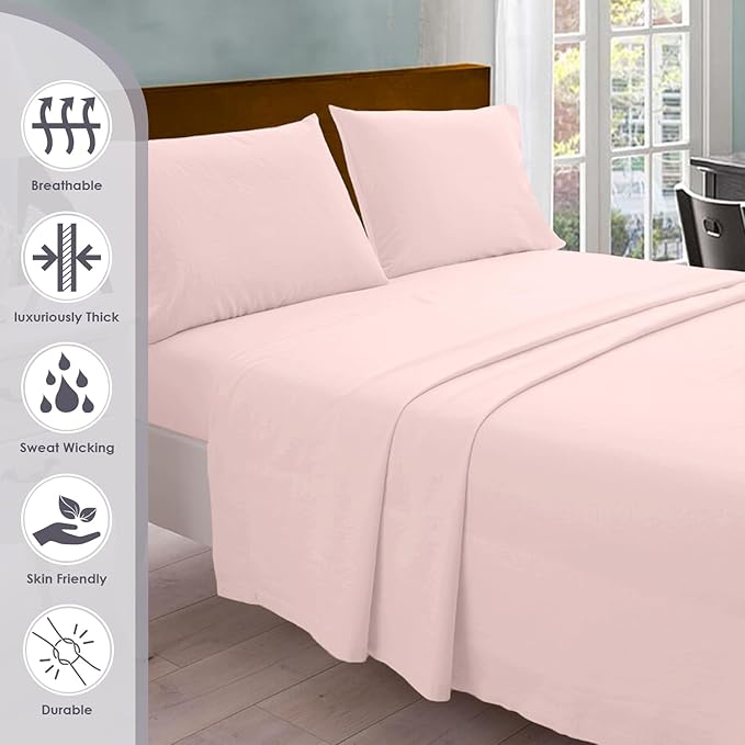 Pizuna Pure 100% Cotton Split King Sheet Set Light Pink, 800 Thread Count 100% Long Staple Cotton Split King Sheets for Adjustable Bed, 15" Deep Pocket Sheets (Combed Cotton Bed Sheets)
