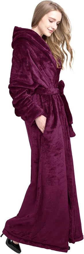 Women's Plush Robe Extra Long Robe with Pockets Thicken Soft Warm Bathrobe
