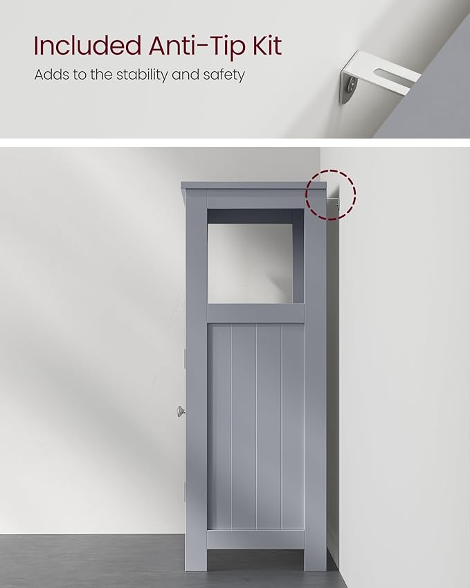 VASAGLE Floor Storage Cabinet, Freestanding Storage Unit with Double Shutter Doors and Adjustable Shelf, for Living Room, Bathroom, Entryway, Kitchen, Dove Gray UBBC040G02