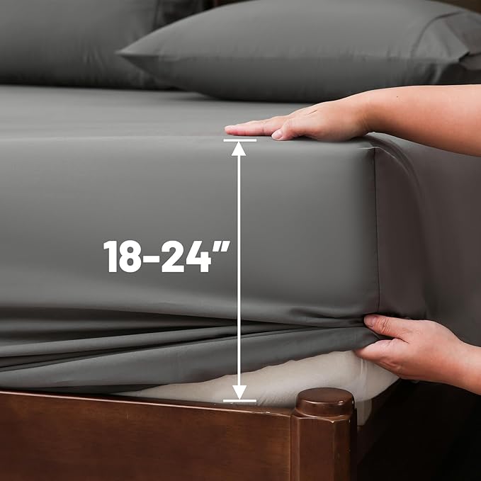 Extra Deep Pocket Queen Sheets 18-24 Inch 1000 Thread Count 100% Egyptian Cotton Sateen Weave Soft Breathable 4 Pieces（Queen,Dark Grey）