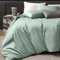 PURE ERA Duvet Cover Set 800 Thread Count Long Staple Cotton Sateen Silky Soft Luxurious Smooth 3 Piece Set Light Sage Green Queen