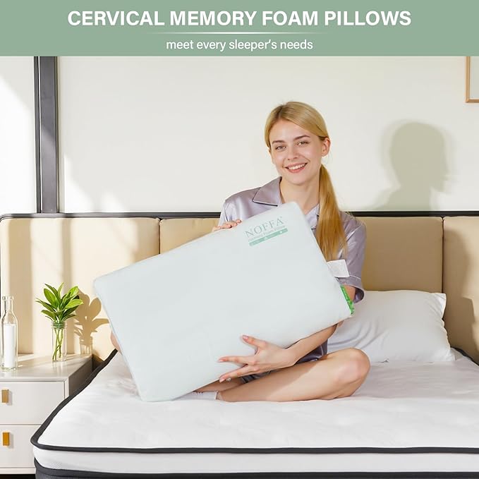Cervical Neck Pillow for Neck Pain Relief, Contour Memory Foam Pillows, Cooling Ergonomic Pillows for Sleeping Side, Back & Stomach Sleepers, Breathable Bed Pillows Neck Support, Medium Soft