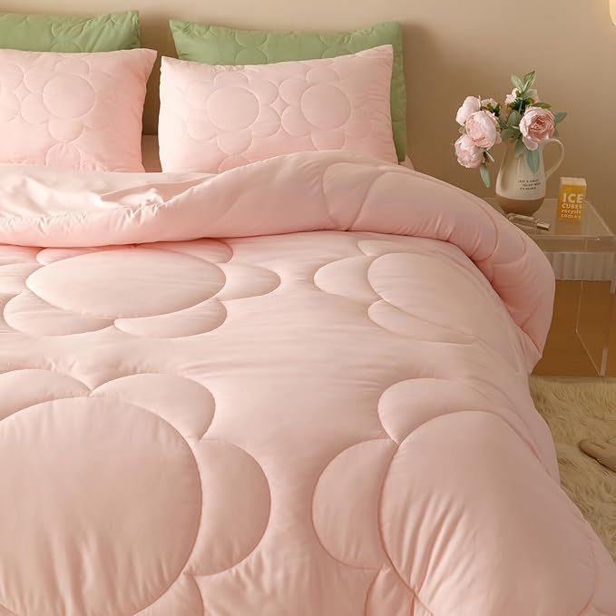 KAREVER Pink Flower Comforter Full Pink Sunflower Print Bed Full Comforter Set 3 Pieces Dark Pink Floral Comforter Set for Boys Girls Teens Bedroom Decor All Season Hotel Quality Comforter Set