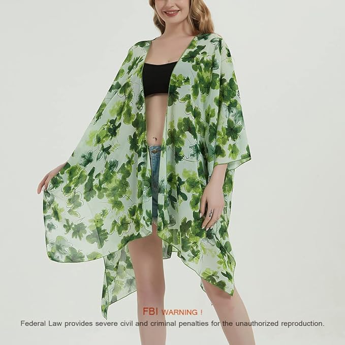 Women's Bohemian Floral Chiffon Beach Cover up Swimsuit Kimono Summer Swimwear Cardigans