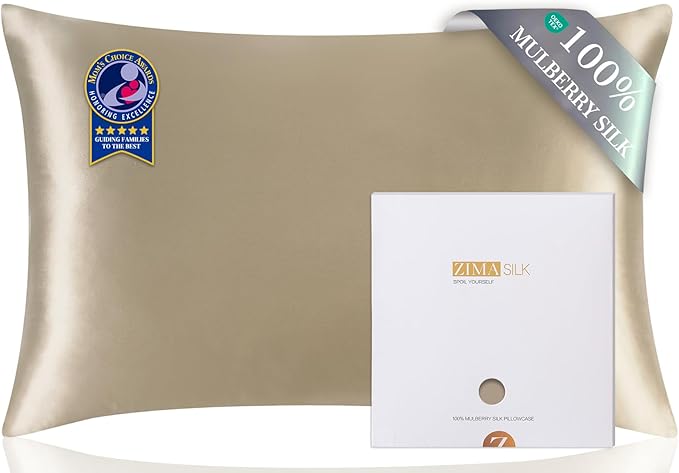 ZIMASILK 100% Pure Mulberry Silk Pillow Cases for Hair and Skin, Soft, Hypoallergenic & Smooth, Both Sides Grade 6A Silk, with Hidden Zipper, Gift for Women Men,1pc(Standard 20''x26'',Taupe)