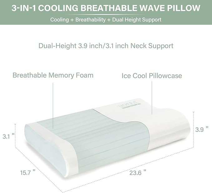 Cervical Neck Pillow for Neck Pain Relief, Contour Memory Foam Pillows, Cooling Ergonomic Pillows for Sleeping Side, Back & Stomach Sleepers, Breathable Bed Pillows Neck Support, Medium Soft