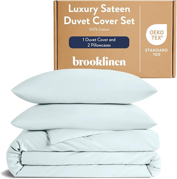 Brooklinen Luxury Sateen Duvet Cover Set - 100% Cotton, King/California King Size in Sky - Includes 1 Duvet Cover and 2 King Pillowcases - Best King/Cali King Duvet Covers