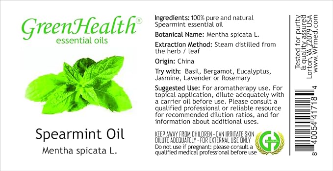 Spearmint Essential Oil – 1 Gallon (128 fl oz) – 100% Pure & Uncut – Bulk Size for Diffusers, Aromatherapy, and DIY – GreenHealth