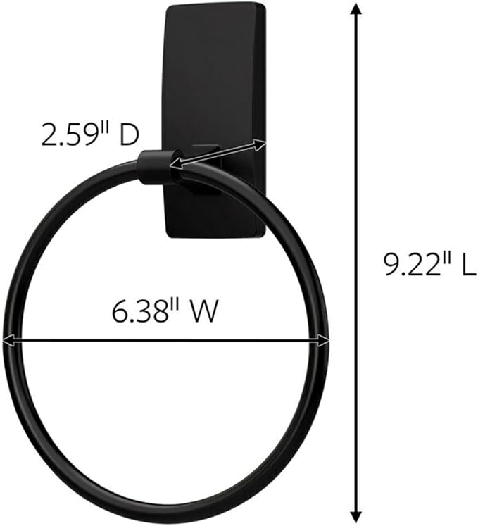 Command Hand Towel Holder Matte Black with Water Resistant Command Strips, Rust Resistant Bathroom Organizer, Holds up to 5 lbs, 1 Ring