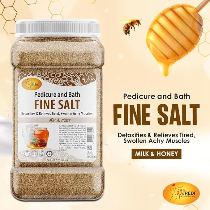 SPA REDI - Detox Foot Soak Pedicure and Bath Fine Salt, Milk and Honey, 128 Oz - Made with Dead Sea Salts, Argan Oil, Coconut Oil, and Essential Oil - Hydrates, Softens and Moisturizes