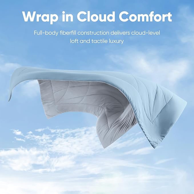 Elegear Cooling Comforter Queen Absorbs Body Heat to Keep Cool, Cooling Blanket for Hot Sleepers Japanese Arc-Chill 3.0 Cool Tech Fabric Summer Comforter Hypo-Allergenic Cooling Quilt - Blue/Gray