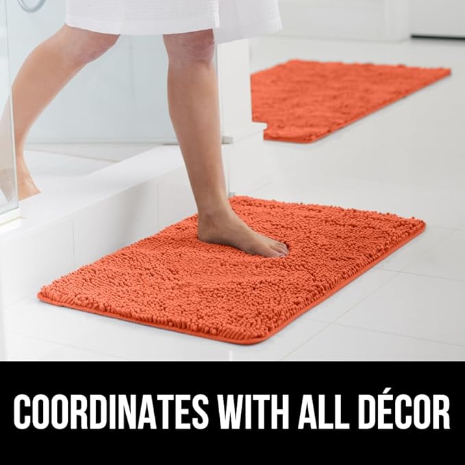 GORILLA GRIP Bath Rug Mat 30x20, Thick Soft Absorbent Chenille, Quick Dry Microfiber Mats, Rubber Backing Washable Shower Floor Rugs, Bathmat Runner, US Designed Bathroom Home Decor Accessories Coral