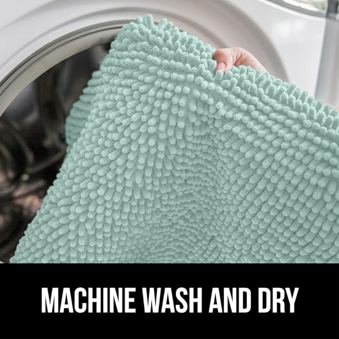 GORILLA GRIP Bath Rug Mat 48x24, Soft Absorbent Chenille, Quick Dry Microfiber Mats, Rubber Backing Washable Shower Floor Rugs, Bathmat Runner, US Designed Bathroom Home Decor Accessories Seablue