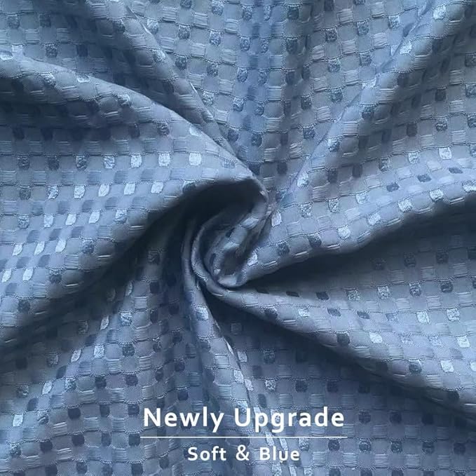 MIYE Pleated Waffle Weave Bed Skirt, Tailored Dust Ruffle 14 Inch Drop Easy Fit, Machine Washable (Blue, Queen - 14" Drop)