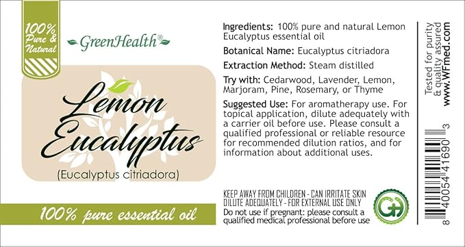 Lemon Eucalyptus Essential Oil - 128 fl oz (1 Gallon) Plastic Bottle w/Cap - 100% Pure Essential Oil by GreenHealth