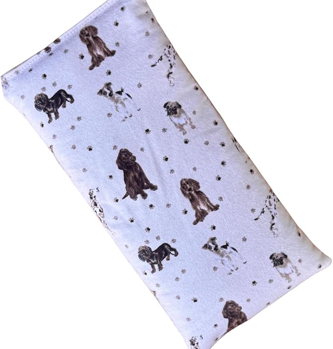 Microwave Heating Pad Filled with Flax Seed and Choice of Dried Herbs, Herbal Cold Pack, Good Size for Back Pain and Cramps, Hot and Cold Therapy, 6" x 12" (Dogs, Peppermint)