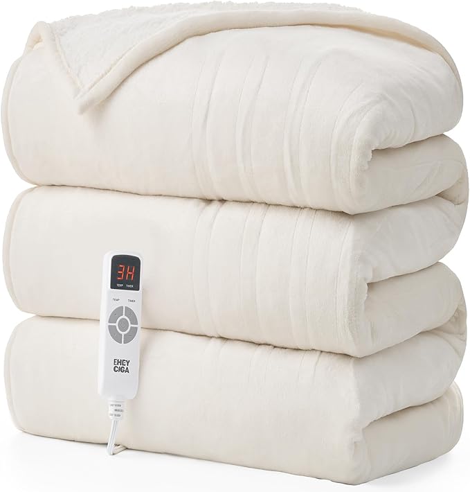 EHEYCIGA Heated Blanket Electric Blanket Twin - Heating Blanket with 9 Heating Levels & 10 Hours Auto Off, Soft Cozy Sherpa Washable Blanket with Fast Heating, 62 x 84 Inches