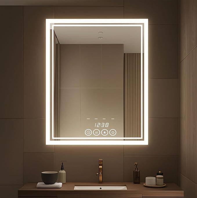 28 x 36 Inch Wall-Mounted Bathroom Mirror with LED-Lights - Frame Vanity Mirrors (28" x 36", Rectangle)