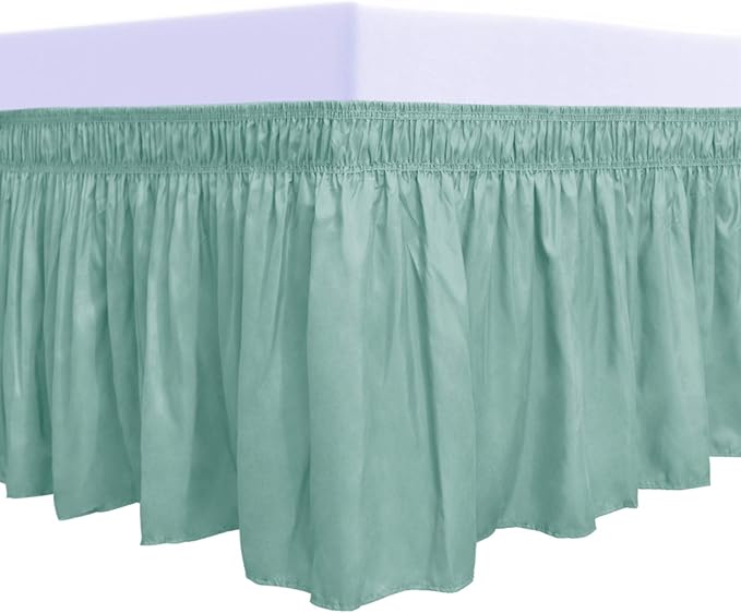 PureFit Wrap Around Ruffled Bed Skirt with Adjustable Elastic Belt - 14 Inch Drop Easy to Put On, Wrinkle Free Bedskirt Dust Ruffles, Bed Frame Cover for Twin, Twin XL and Full Size Beds, Baby Blue