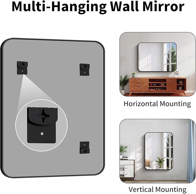 Koonmi Black Framed Bathroom Mirror - 36x48 Inch Shatterproof Tempered Glass Vanity Mirror for Bathroom Sink, Wall Mounted with Matte Aluminum Alloy Frame, No Distortion, Modern Decor