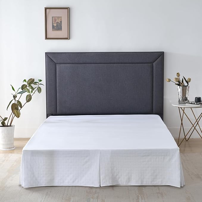 Queen Size Bed Skirt, Pleated Knitted Jacquard Waffle Weave Striped Bed Skirt, Tailored Dust Ruffle 18 Inch Drop Easy Fit, Machine Washable (White, Queen - 18" Drop)