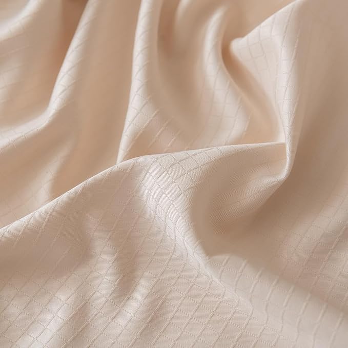 Queen Bed Skirt, Grid Plaid Soft Quadruple Pleated Ruffle Bed Skirt, Tailored Dust Ruffle 14 Inch Drop Easy Fit, Machine Washable (Beige)