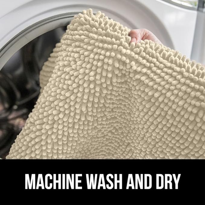 GORILLA GRIP Bath Rug Mat 60x24, Thick Soft Absorbent Chenille, Quick Dry Microfiber Mats, Rubber Backing Machine Washable Shower Floor Rugs, Bathmat Runner, Bathroom Home Decor Accessories, Sand