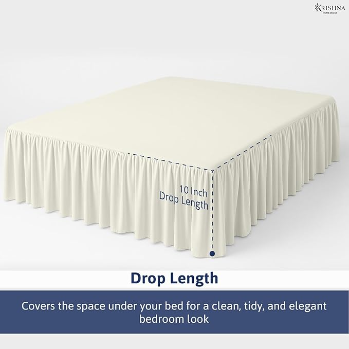 KRISHNA Ruffled Bed Skirt with Split Corners Twin, 100% Microfiber Hotel Quality, 10 Inch Drop Dust Ruffle Gathered Bedskirt with Platform, 39" x 75", Ivory