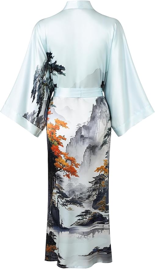 Women's Silk Kimono Robe Long Bathrobe Nightgown 100% Mulberry Silk for Women - Classic Floral Pattern