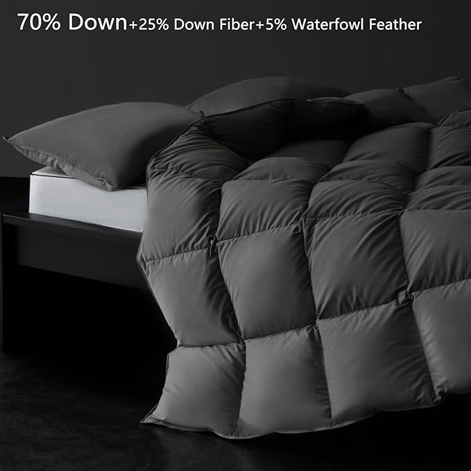 Luxury Down Fiber Comforter King Size - High Fill Power Medium Warmth for All Season Duvet Insert - Light Weight, Charcoal Grey (106" x 90")