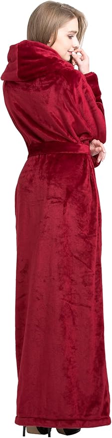 Women's Plush Robe Extra Long Robe with Pockets Thicken Soft Warm Bathrobe