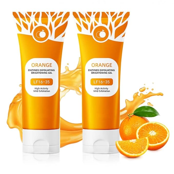 Orange Exfoliating Gel for Face & Body, 2026 Exfoliating Cleansing Gel Scrub, Orange Enzymes Exfoliatings Gels, Deep Clean Pores, Remove Blackheads & Moisturize Skin, All Types Skin (2pcs, 3.38 Fl Oz)
