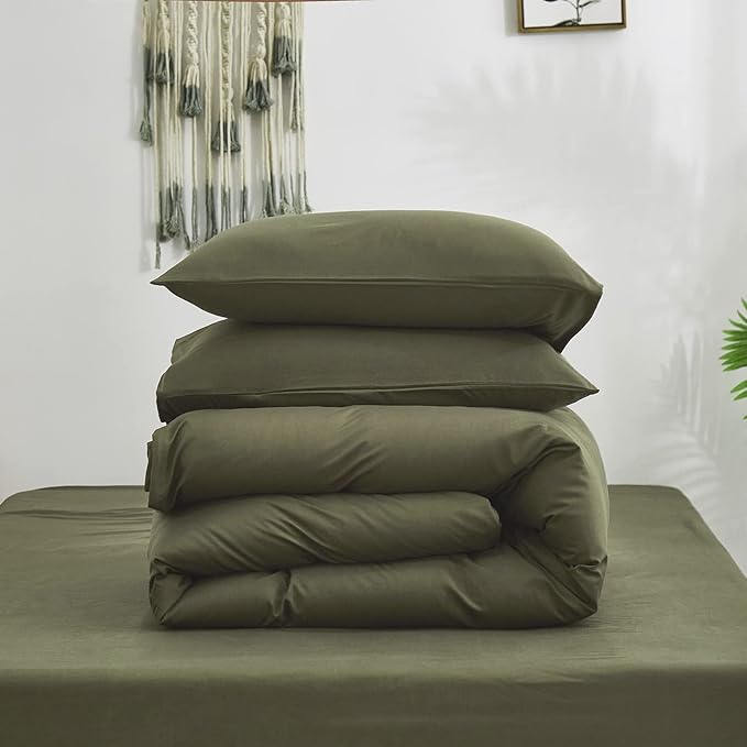 Cottonight Green Comforter Set California King Olive Green Bedding Set Dark Green Blanket Quilts Modern Soft Breathable 3 Piece Army Comforter Set for Women Men