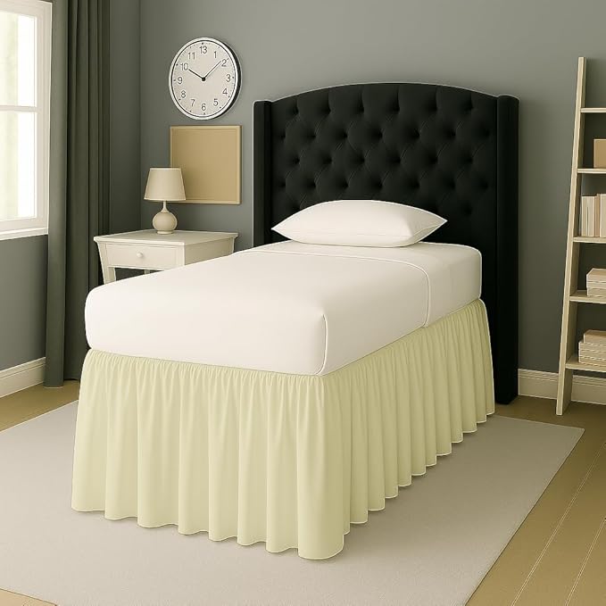 Cottingon Dorm Bed Skirt Twin XL 36" with Split Corners, 100% Microfiber Soft and Stylish, College Room Essential, Extra Long Dust Ruffle for Extended Beds, Ivory