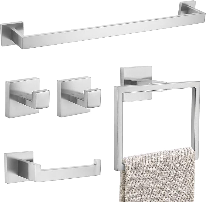 YACVCL 5 Pieces Bathroom Hardware Set, Brushed Nickel Bathroom Accessories, Bathroom Towel Bar Set, 23.6 Inch Towel Bar for Bathroom, Stainless Steel Bathroom Holder Set, Wall Mounted
