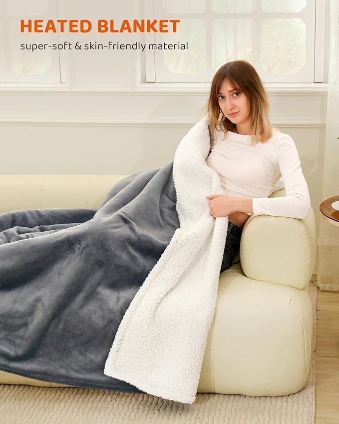 Heated Blanket Electric Blanket Twin Size, Super Soft Cozy Upgraded Flannel Heating Blanket with 9 Heating Levels & 1-9 Hours Auto Off, Fast Heating & Overheat Protection, 62" x 84", Iron Gray