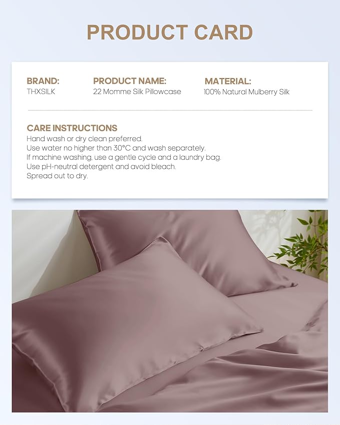 THXSILK Set of 2 22mm 100% Pure Mulberry 6A+ Silk Pillowcases for Hair & Skin with Zipper Closure, Cooling, Natural, Organic, Double Sided Silk Pillow Case (Purple, Queen 20"x30", 2pcs)