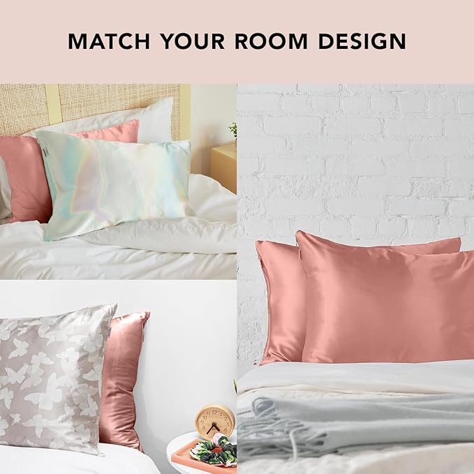 Kitsch Satin Pillowcase with Zipper for Hair & Skin, Softer Than Silk Pillow Cases Queen, Wrinkle-Free, Smooth and Cooling Satin Pillow Covers, Standard Size 19"x26" - Terracotta