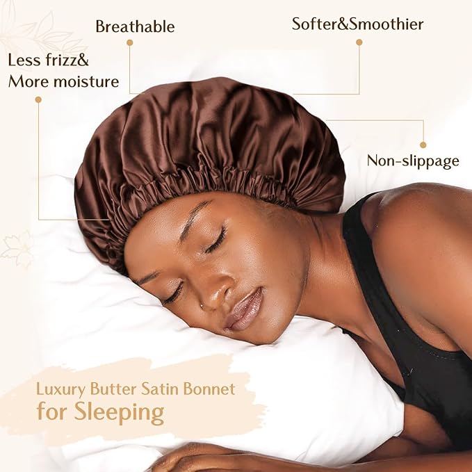 YANIBEST Adjustable Silk Bonnet Double Layer Satin Bonnet Hair Bonnet for Sleeping Bonnets for Women Hats Curly Natural Hair, Brown