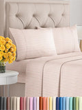 Queen Size 4-Piece Sheet Set - Extra Soft, Breathable & Cooling - Hotel Luxury Durable Bed Sheets - Deep Pockets, Easy-Fit & Wrinkle-Free - Blush Stripes Oeko-Tex
