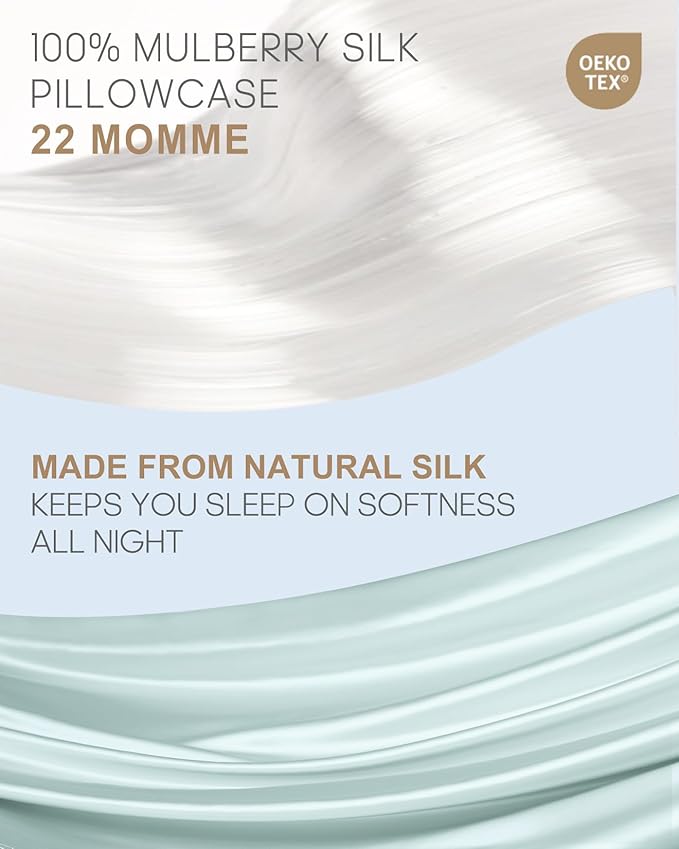 THXSILK 100% Mulberry Silk Pillowcase for Hair and Skin Health, 22 Momme Soft and Smooth Pillowcase with Hidden Zipper, Both Sides Premium Grade 6A+ Silk, 1pc (Standard 20"x26", Light Blue)