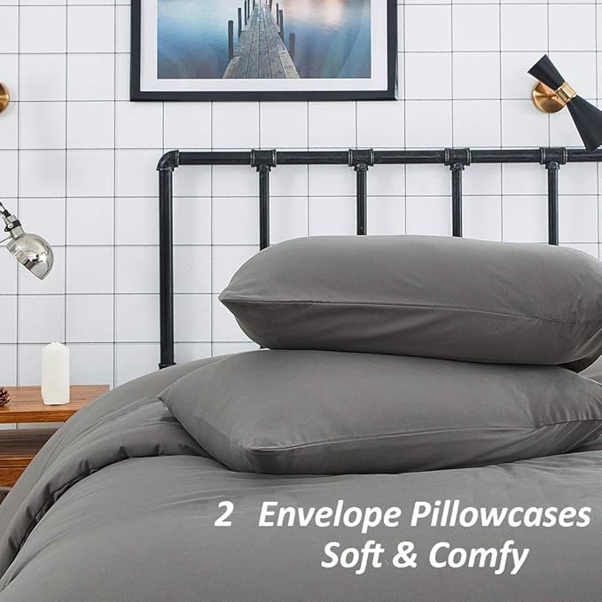 Cottonight Grey Comforter Set Twin Dark Grey Bedding Set Modern Solid Gray Blanket Quilts Modern Soft Breathable 3 Piece Comforter Set for Twin Bed Boys Kids