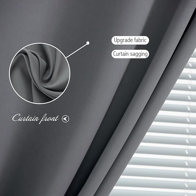 Magic Tape Blackout Curtains for Bedroom No Drillng Self Adhesive Curtains No Rod Small Window, 47" W X 84" L, Grey, 1 Panel