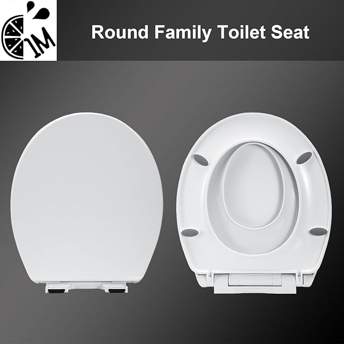 1M Family Toilet Seat, Patented Slow Close & Quick Releasing Technology, Anti-Wiggling, Easy to Install and Clean, Standard Round with Toddler Seat Built In (2 Pieces)
