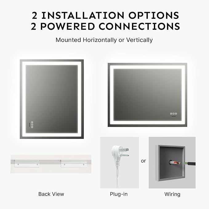 32x40'' LED Bathroom Mirror with Light, Frameless, Dimmable Front & Backlit, Anti-Fog, Distortion Free, Light Memory, Tempered and Shatter-Proof Wall Mounted Vanity Silver Coating Mirror