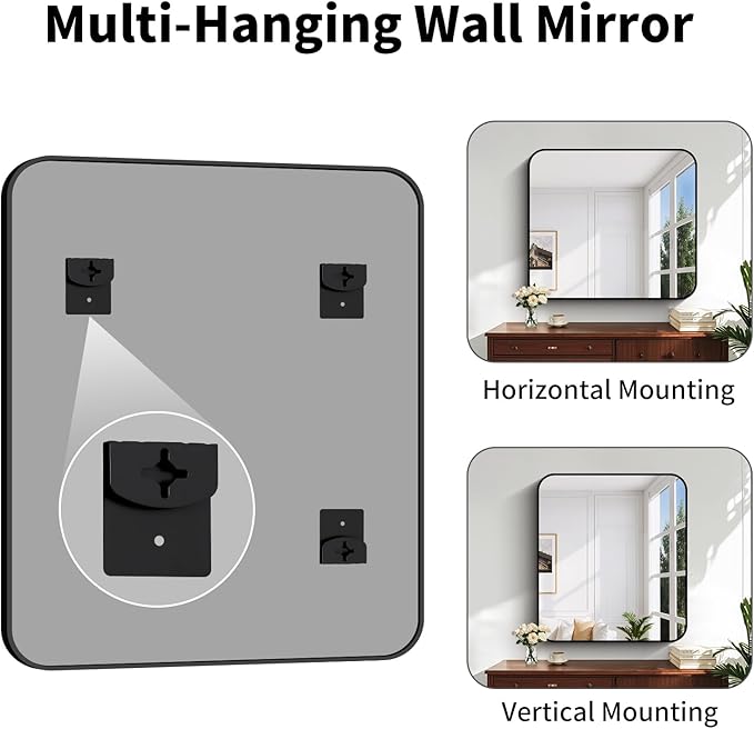 Koonmi Black Framed Bathroom Mirror - 36x40 Inch Shatterproof Tempered Glass Vanity Mirror for Bathroom Sink, Wall Mounted with Matte Aluminum Alloy Frame, No Distortion, Modern Decor