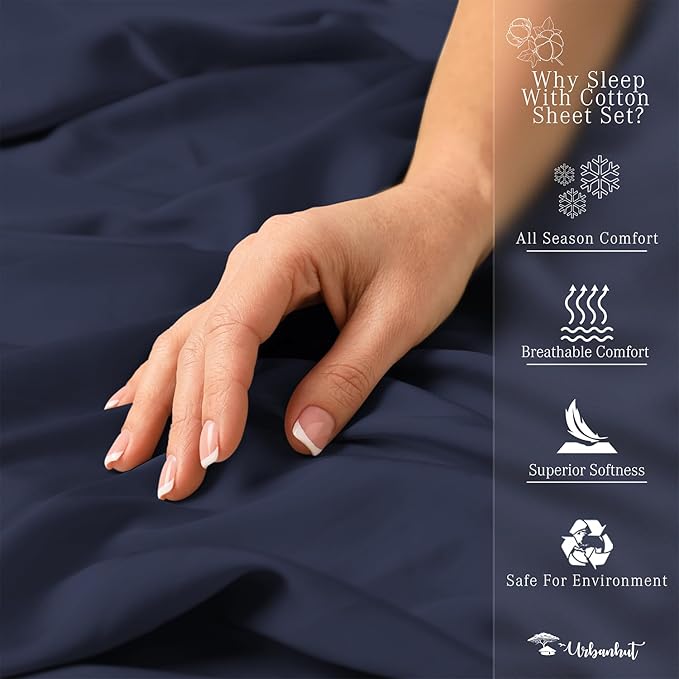 URBANHUT 700 Thread Count California King Size Egyptian Cotton Sheets, 4Pc Sheet Set Soft Luxury Bed Sheets for Cal King Size Bed, Sateen Weave Hotel Sheets, 16'' Elasticized Deep Pocket - Navy Blue