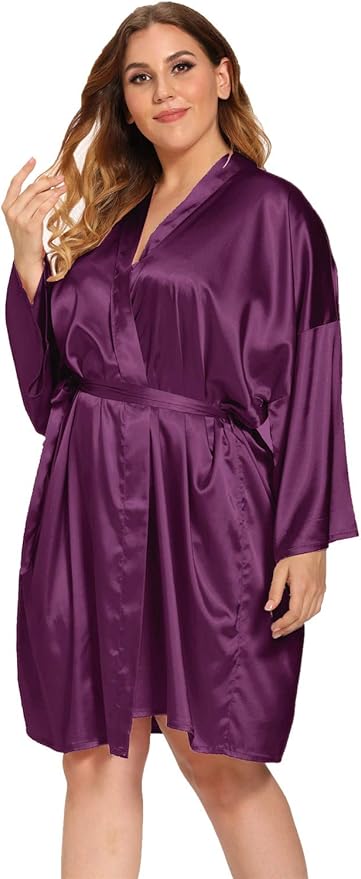 Women's Plus Size Satin Robes Plus Size Silky Kimonos Robes Sleepwear,Short