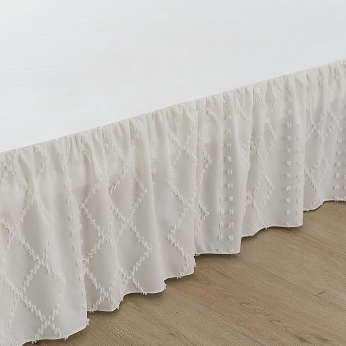 Bed Skirt King Size Ruffled Bed Skirt with Split Corners, 16 Inch Drop Dust Ruffle Bed Skirts with Platform, Boho Tufted Shabby Chic King Size Bed Skirts, Ivory