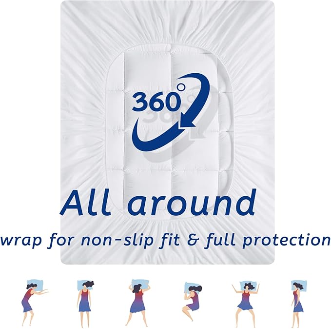 King Size Mattress Topper for Back Pain, Cooling Extra Thick Mattress Pad Cover with 8-21 inch Deep Pocket, Plush Pillow Top Mattress Topper Overfilled with Down Alternative, King Size, White